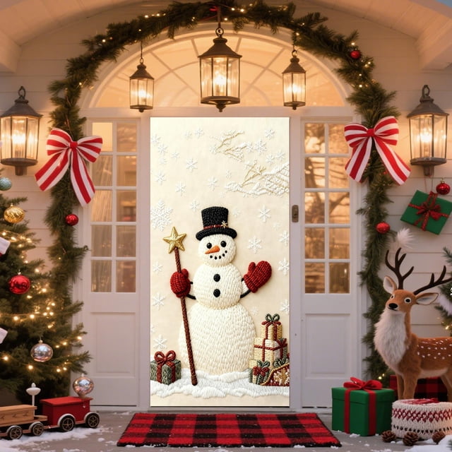 35 X 72 In Stereoscopic Embroidery Style Christmas Door Cover Christmas Door Curtain Christmas Day Door And Wall Decoration Festival Party Decoration
