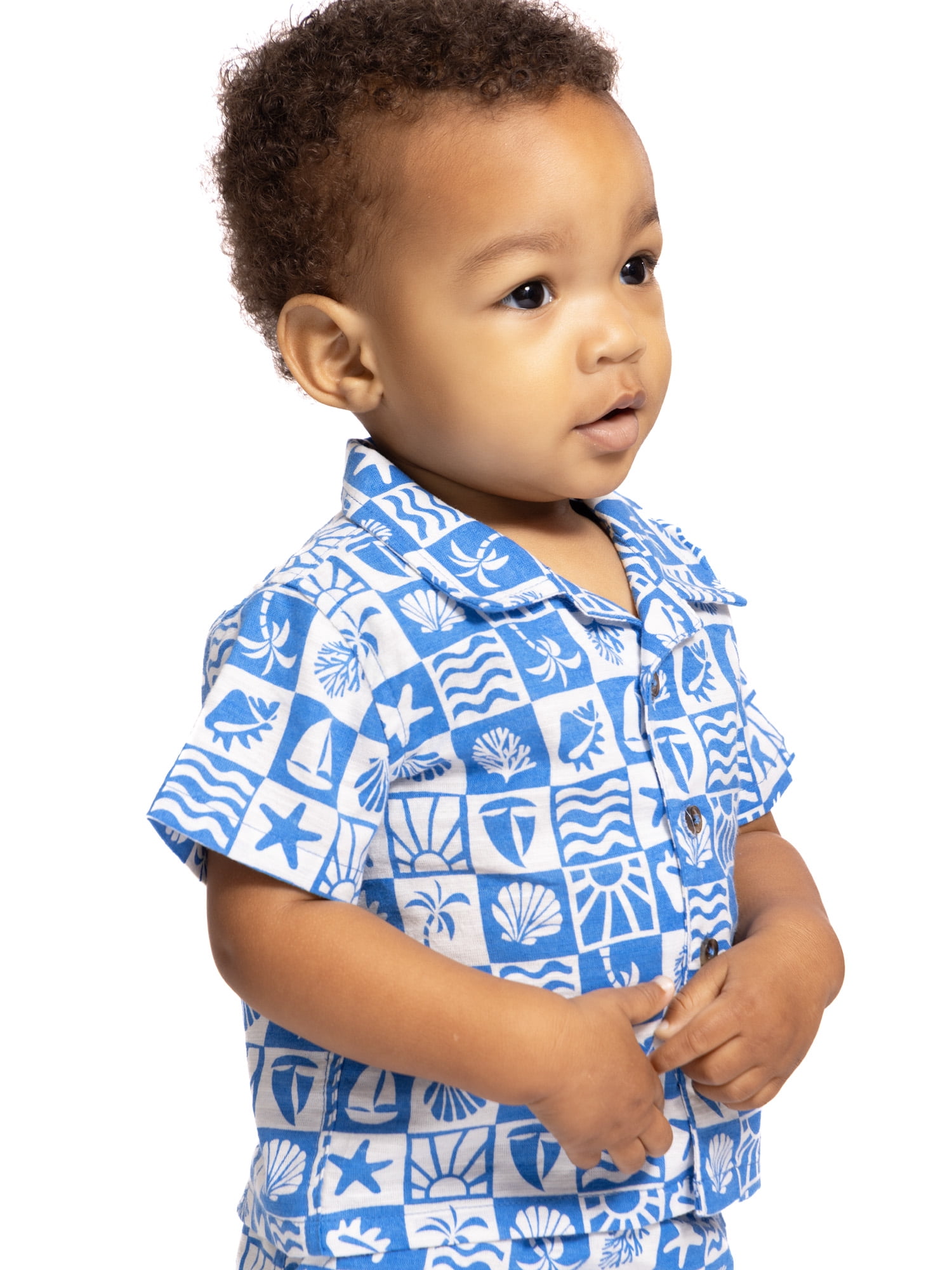 Wonder Nation Baby Boys Short Sleeve Printed Collared Button Top and Matching Shorts Set, Sizes 0/2M-24M