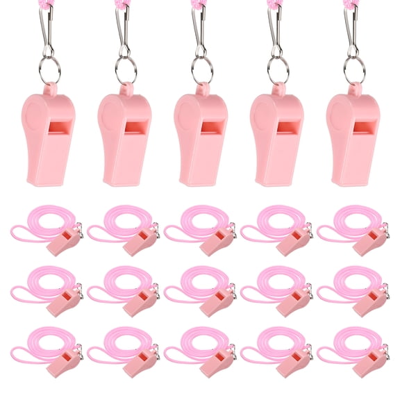 Uxcell Plastic Whistles with Lanyard, Training Sports Gather Whistles Loud Crisp Sound Colorful Bulk Whistle 20 Pcs & Pink -Fitting for (Coaches/Referee/Outsides/Team Events)