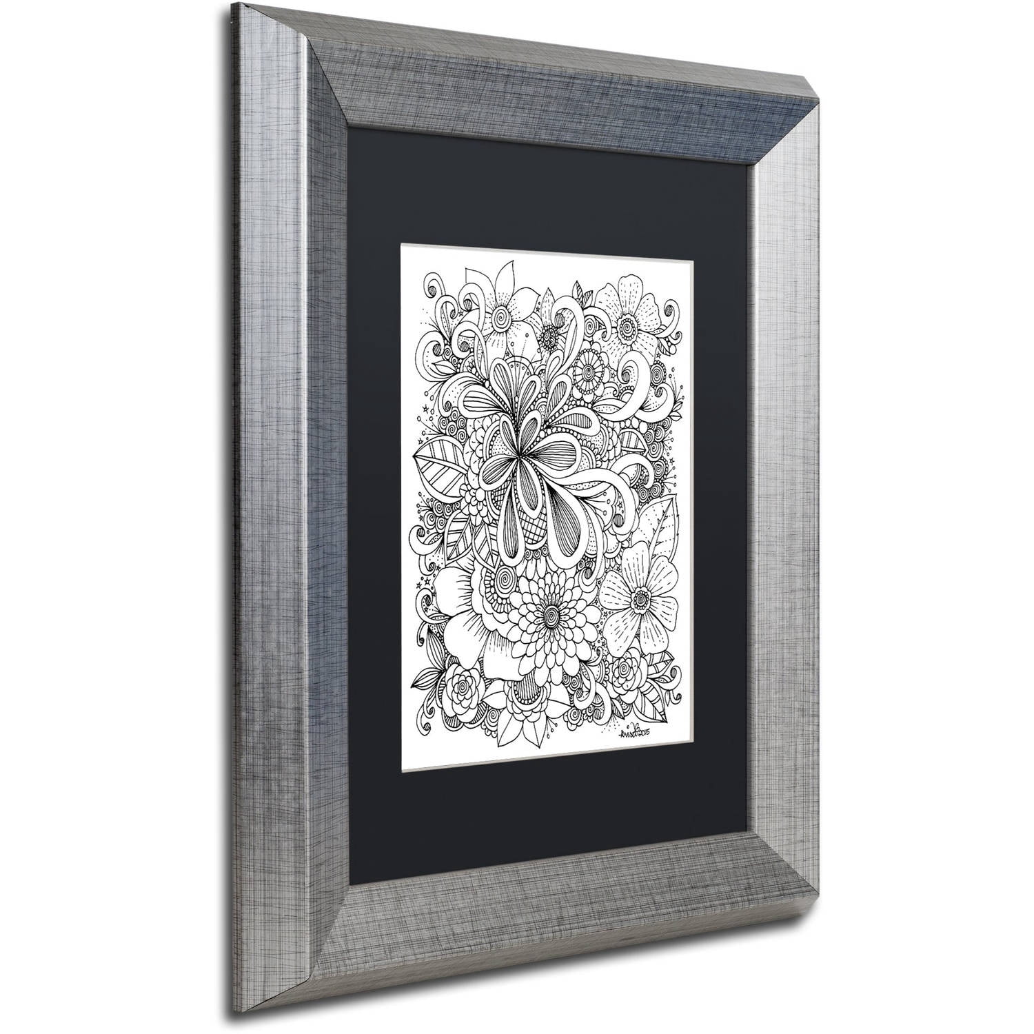 Trademark Fine Art "Zendoodle 5" Canvas Art by KCDoodleArt Black Matte, Silver Frame