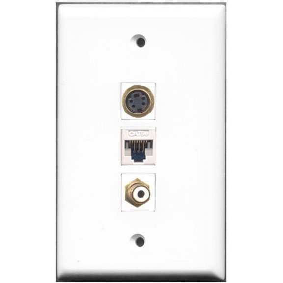 RiteAV - 1 Port RCA White 1 S-Video 1 Cat5e Ethernet White Wall Plate