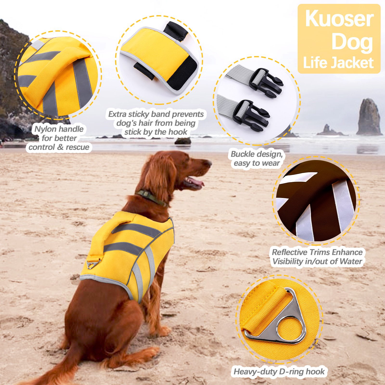 Kuoser Dog Life Jacket High Floatation Blue Whale Shape Pet Life Vest Dog  Swimsuit with Reflective Fish Scale Dog Safety Preserver Lifesaver with  Rescue Handle for Small Medium Large Dogs Pink XL