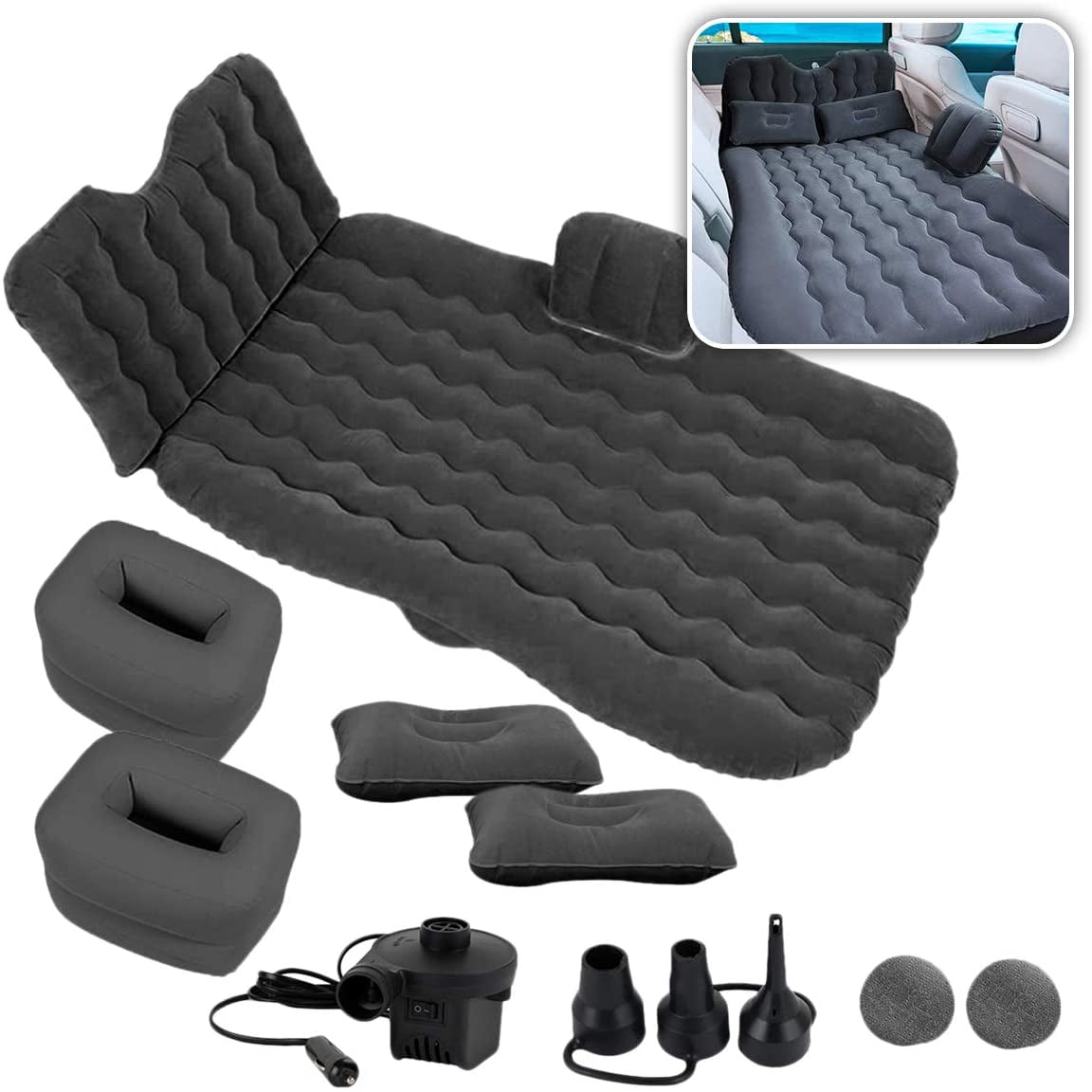 Inflatable Travel SUV Car Air Bed Camping Mattress Back Seat Sleep Pillow/Pump 