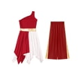 thumbnail image 6 of Miutii Girls Lyrical Praise Dance Dress One Shoulder Color Block Metallic Tunic and Worship Wide Leg Pants Set Burgundy 10, 6 of 7