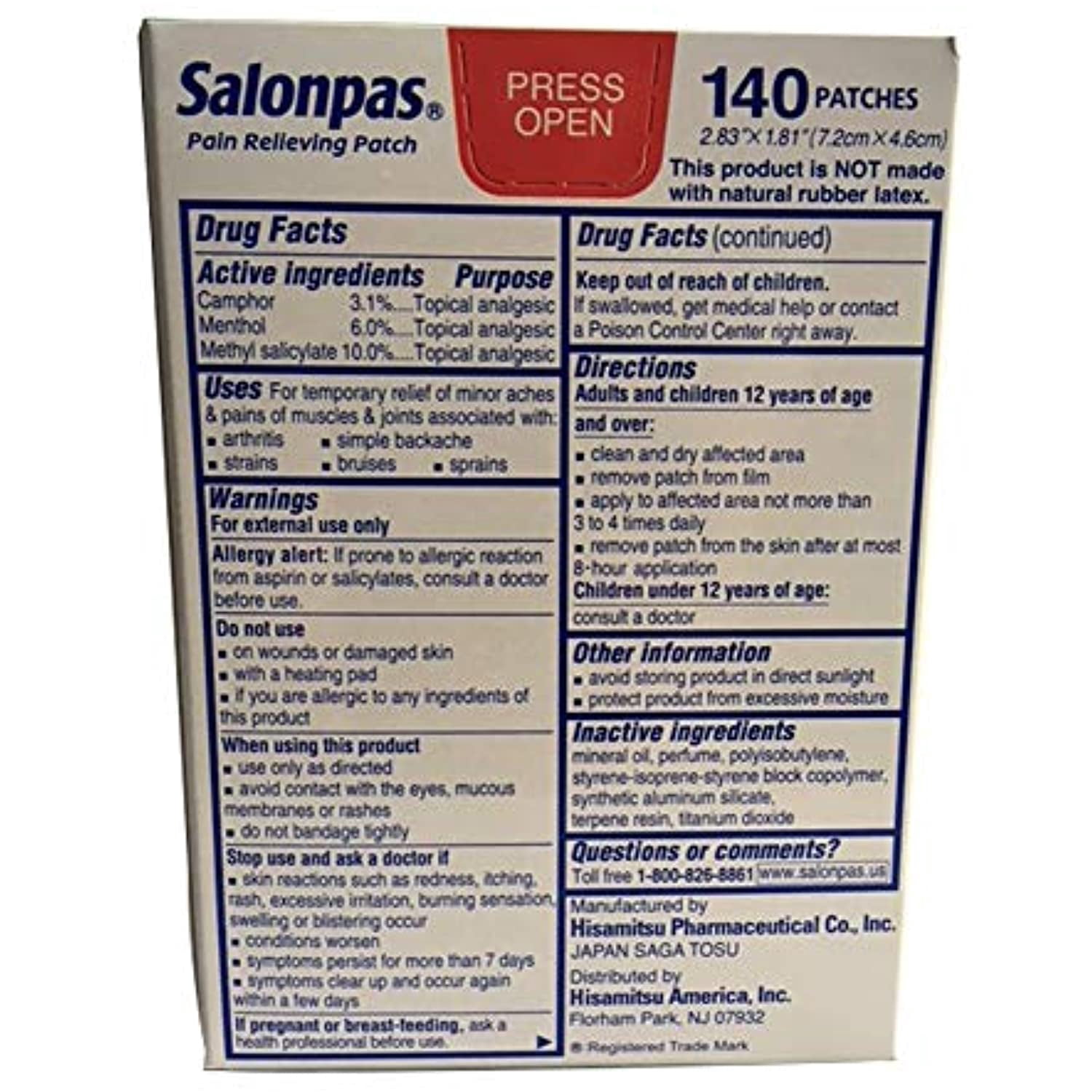 Salonpas Pain Relieving Patch, (2 PACK-140 Count)