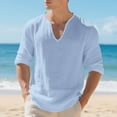 thumbnail image 2 of LNWUY Mens Loose Cotton Linen Tunic Henley Shirt Casual Beach Long Sleeve V Neck Tops Hippie Yoga Shirts Blouse Blue L, 2 of 6