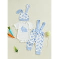 thumbnail image 2 of Nygoyerh Newborn Boys Easter Outfits Bunny Print Short Sleeve Crew Neck Romper with Suspender Pants and Hat 3 Pcs Set 0M 3M 6M 9M 12M 18M, 2 of 7