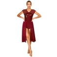 thumbnail image 3 of YEAHDOR Womens Lyrical Modern Dance Dress Sparkle Sequins V-Neck Sheer Mesh Leotard Dancewear Burgundy L, 3 of 7