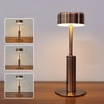 thumbnail image 4 of Lámpara de mesa recargable a batería de 2 W, inalámbrica, LED, ideal para decoración de bares, estudio, trabajo y cenas. Bronce cilíndrico, 4 of 8