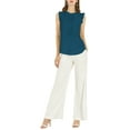thumbnail image 2 of INSPIRE CHIC Women's Sleeveless Blouse Ruffled Pleated Wear-to-Work Chic Blouse L Blue Green, 2 of 8