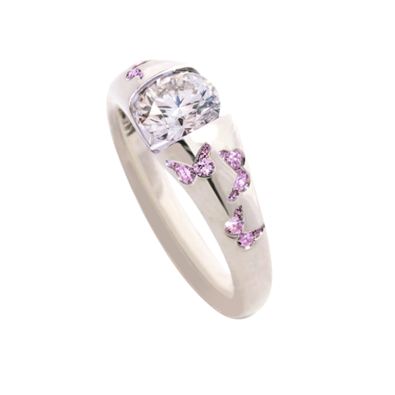 Personality Butterfly purple Gemstone Silver Wedding Jewelry Ring Size 6-10