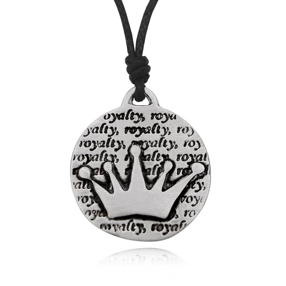 King Crown Royalty Silver Pewter Charm Necklace Pendant Jewelry With Cotton Cord