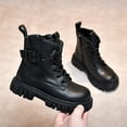 thumbnail image 2 of VNKIDY Girls Kids Solid Color Leather Martin Boots Lace Up Side Zip Thick Traction Sole Shoes For Casual Daily Wear Outdoor Activities Fashionable Footwear, 2 of 8