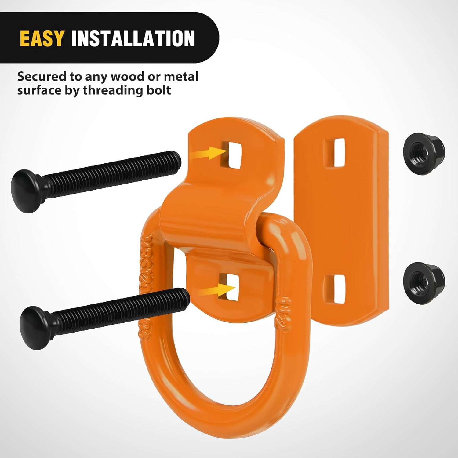 Nilight 4 Pcs D Ring Tie Down Anchor 1/2" Heavy Duty Tie Down Rings with Screws Bolts on Trailer Truck Bed Cargo 12000 Lbs Break Strength Tie Down Anchors Hook Orange