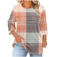 thumbnail image 2 of Hanen Plus Size Women Blouses 3/4 Length Sleeve Tops Crewneck Pleated Casual Tees Shirts, 2 of 5