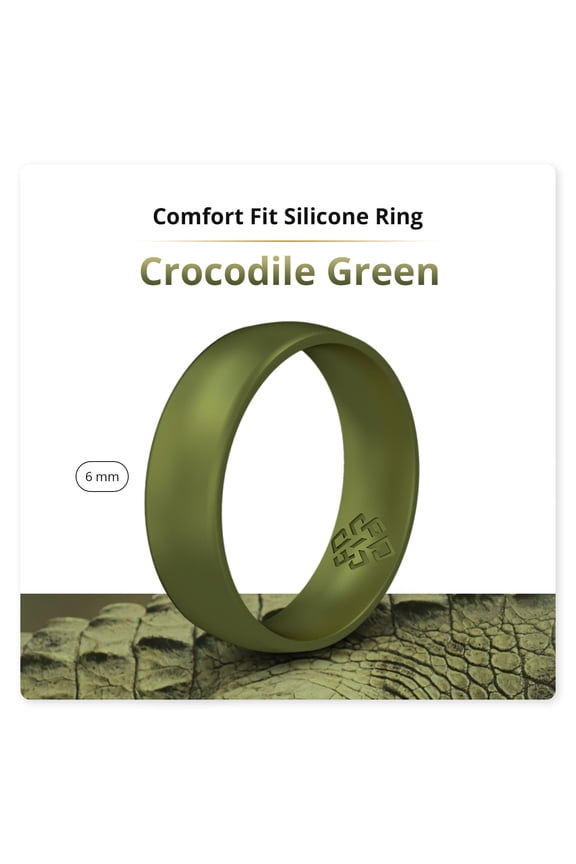 Crocodile Green Breathable Silicone Ring For Men 6mm Bandwidth