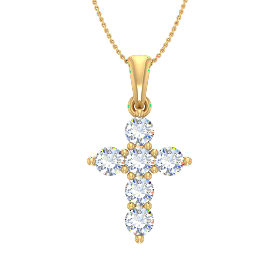 1/2 Carat Diamond Cross Pendant Necklace in 14K Yellow Gold