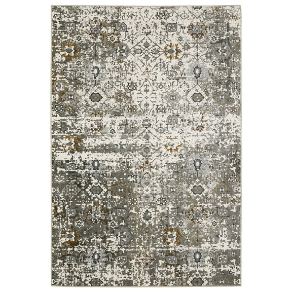 Woven Trends Estella - 5501J - Modern Oriental Transitional Style, Stain Resistant, Living Room, Bedroom, Family and Pet Friendly Abstract Polyester Area Rug in Ivory - 5' x 7'
