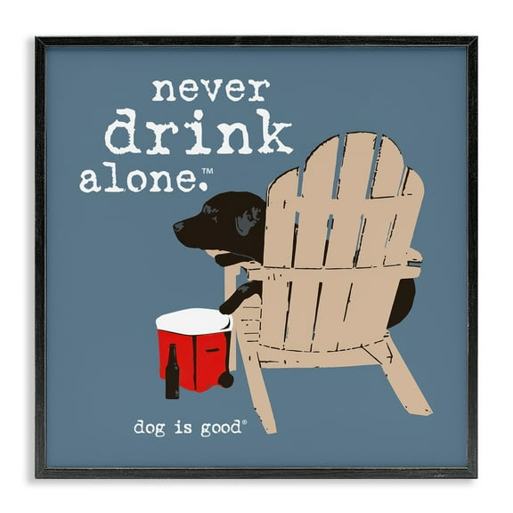 Stupell Industries Never Drink Alone Phrase Animals Painting Black Framed Art Print Wall Art, 12 x 12