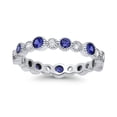 thumbnail image 2 of Full Eternity Wedding Bands Ring Blue Sapphire CZ 925 Sterling Silver Size 6, 2 of 6