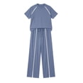 thumbnail image 7 of TaTaai Women's Summer Solid Color Short Sleeve Top Wide Leg Pants Mesh Splicing Casual Sport 2 Piece Outfit Soft Comfortable for Daily Wear Gift, 7 of 7