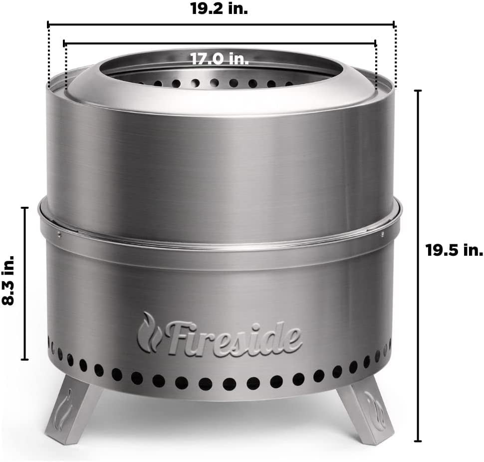 TURBRO 19 Inch Smokeless Fire Pit for Outdoor Wood Burning, Portable 304 Stainless Steel Camping Stove with Stand, Removable Ash Pan, Waterproof Storage Bag, Unique Nested Design, Pluto R19-SS, Silver