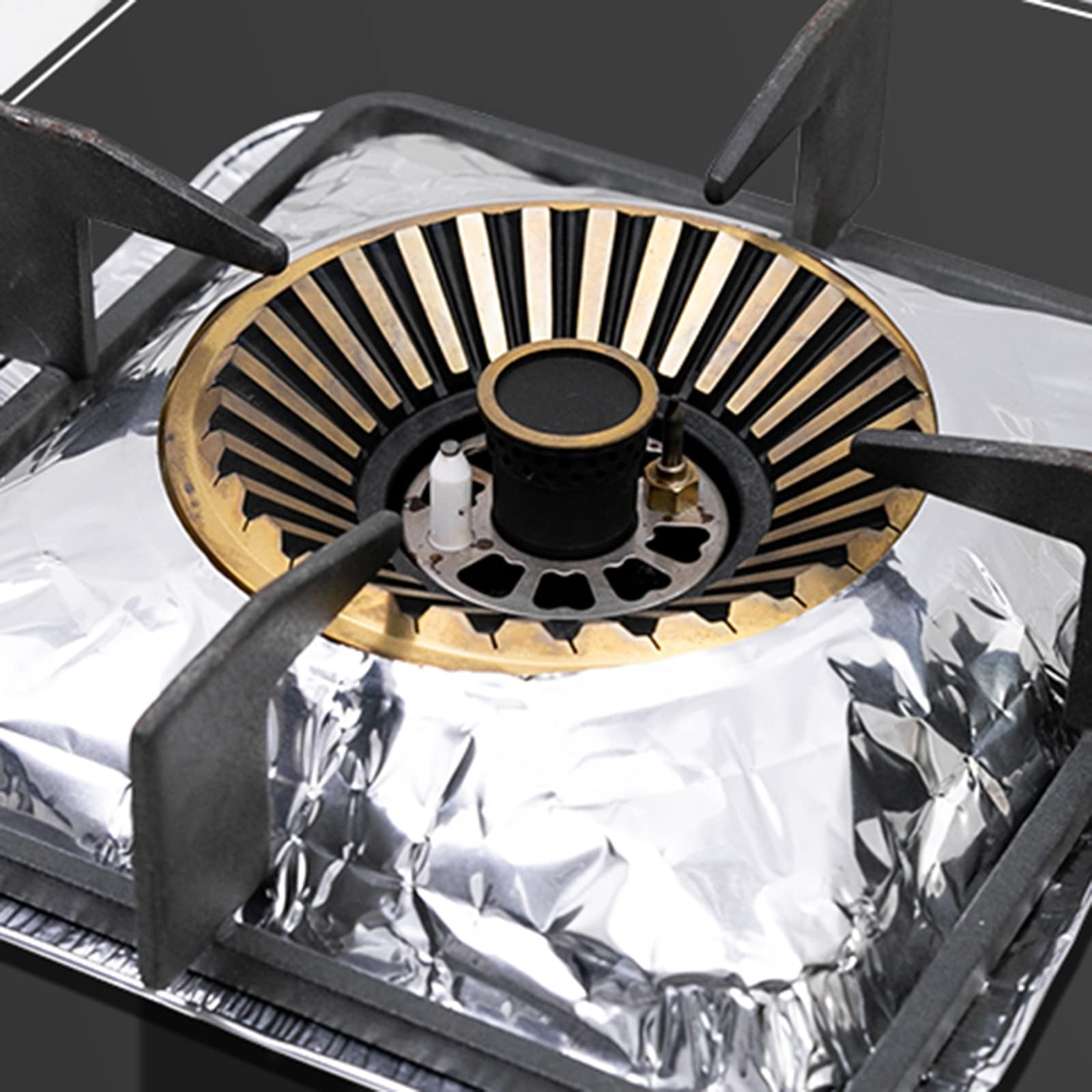 Disposable Gas Burner Liners (100 Pack) Aluminum Foil Square Gas Stove Burner Covers - 9Inch Gas Range Protector, Stove Top Covers for Gas Burners, Foil Liners to Catch Oil, Grease, and Food Spills