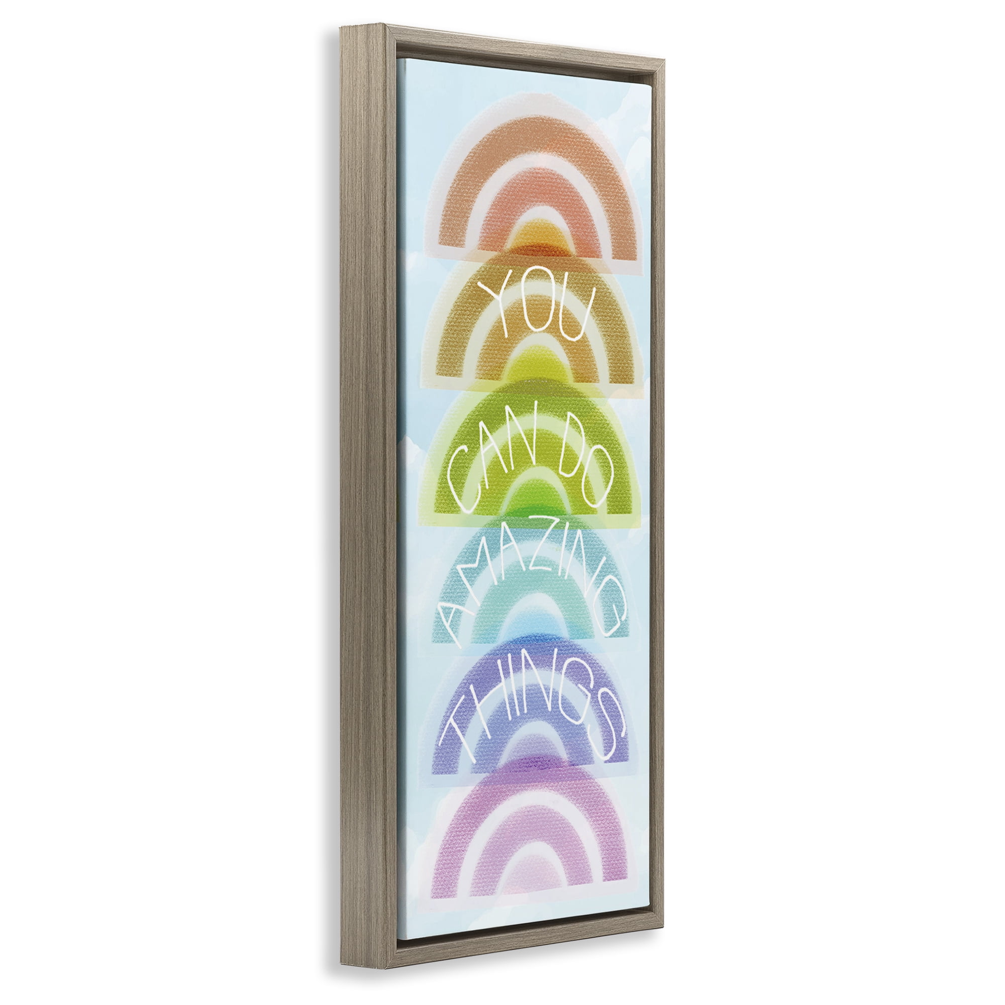 Stupell Industries Amazing Things Rainbow Encouragement Brown Framed Floater Canvas Wall Art, design by Lil' Rue