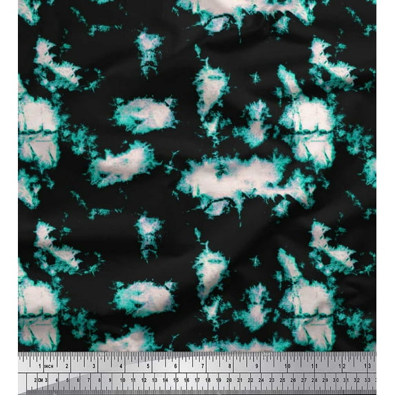 Soimoi Green Cotton Poplin Fabric Abstract Tie-Dye Print Fabric by the Yard 42 Inch Wide