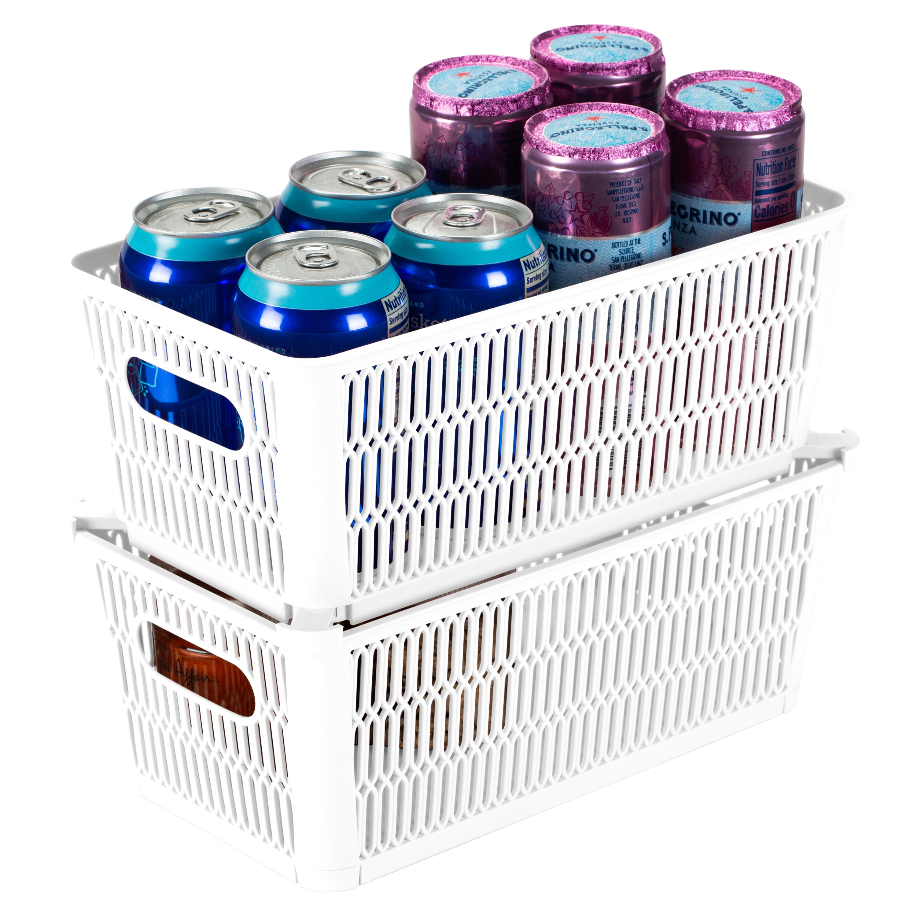Simplify 4 Pack Slide 2 Stack It Small Plastic Storage Tote Baskets in White