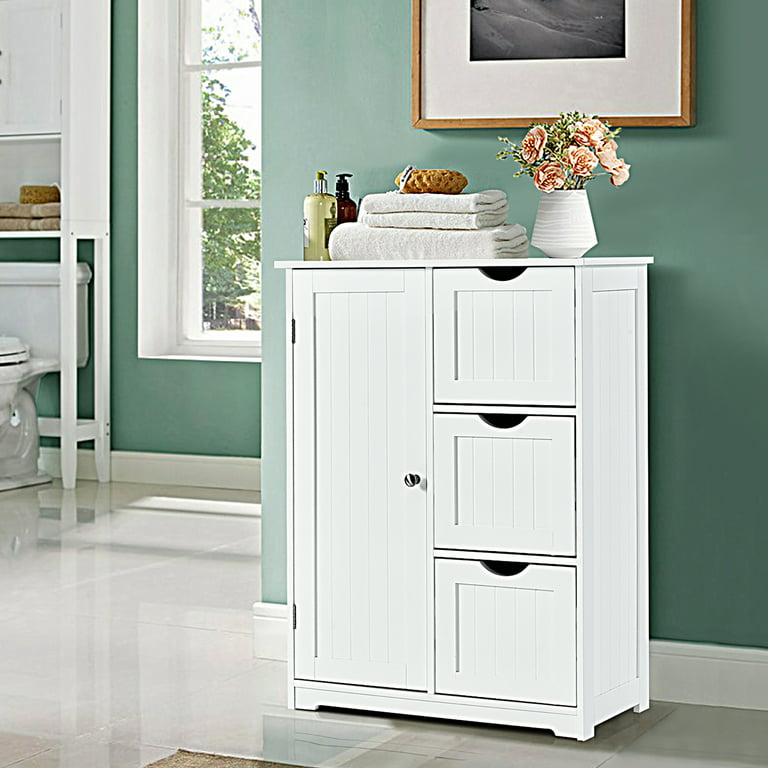 Costway White Bathroom Floor Cabinet Storage Cabinet Side