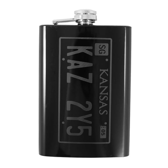 8oz BLACK Kansas License Plate Flask L1