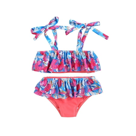 

JYYYBF Swimsuit for Toddler Girl Bikini Set Swimwear Floral Print Bathing Suit Infant Beachwear 2PCs Red 3-4 Years