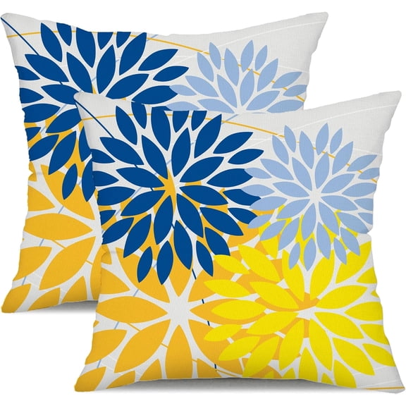 Outdoor Pillow Covers 18x18 Inch Set of 2 Yellow Blue Flower Decorative Waterproof Spring Summer Outdoor Pillow Covers for Patio Funiture Garden Couch 168E18