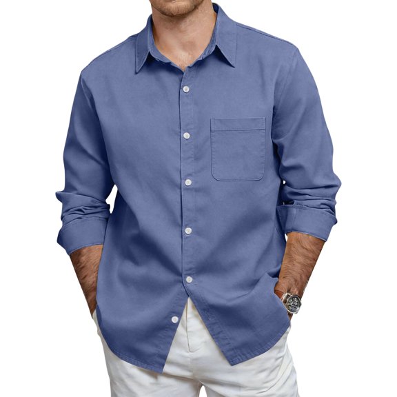 Clossjun Mens Long Sleeve Button Down Shirts Casual Collared Untucked Shirt Pocket Summer Lightweight T Shirts