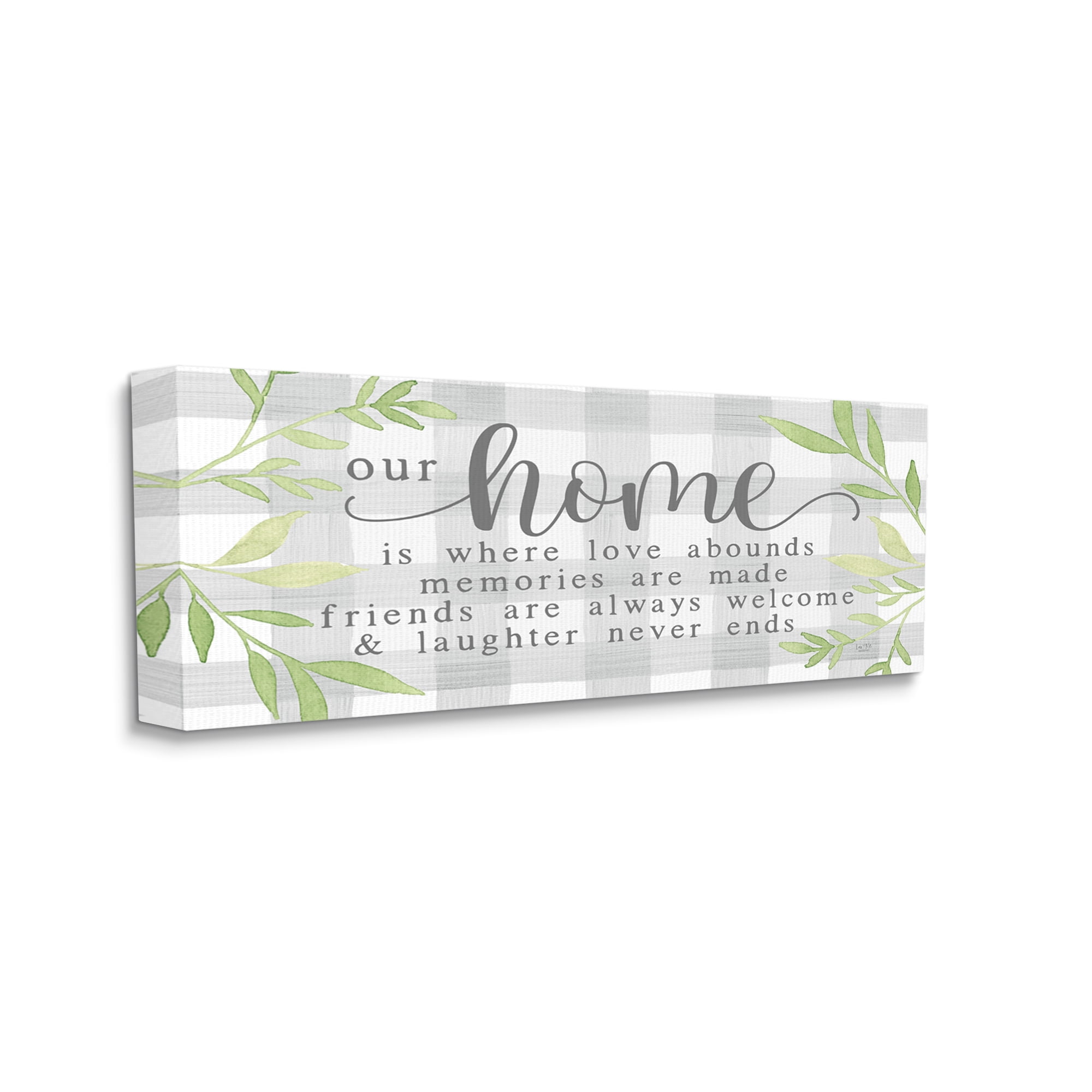 Stupell Industries Gingham Our Home Phrase Botanical & Floral Painting Gallery Wrapped Canvas Print Wall Art, 48 x 20