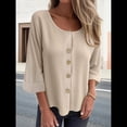 thumbnail image 4 of Blusas de para Mujer, Cuello en V, Mangas 3/4, Abotonadas, Sueltas, Informales, Lisas, Tipo Túnica. Albaricoque XXXL, 4 of 6