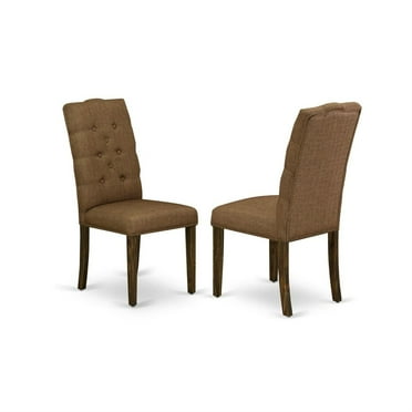 Elegant Wooden Dining Chairs | Button-Tufted High Back | Asian Solid Wood | Smoke Linen Upholstery | Modern Design | Set of 2