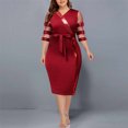 thumbnail image 2 of Lilgiuy Women Casual Print Gauze Splicing Straps Sequins Loose Three Quarter Sleeves Sleeve Round Neck Dress Red Fall for 2022 Spring Winter, 2 of 5