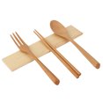 thumbnail image 1 of Juego de tenedor, cuchara y palillos reutilizables con mango de pino para viajes, vajilla portátil y ecológica, 1 of 6