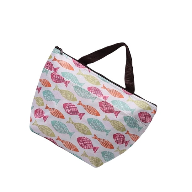 Jumpingount Fiambrera térmica, bolsa de transporte con estampado de flores aislado, bolsa de almacenamiento de alimentos con bolsillo con cremallera, bolso Bolsas de mensajero y de hombro Pez Jumpingount AP012877-03