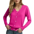 thumbnail image 6 of idosla Women's Long Sleeve V-Neck Button Down Cardigan Knit Shrugs Sweater (Hot Pink, XL), 6 of 8