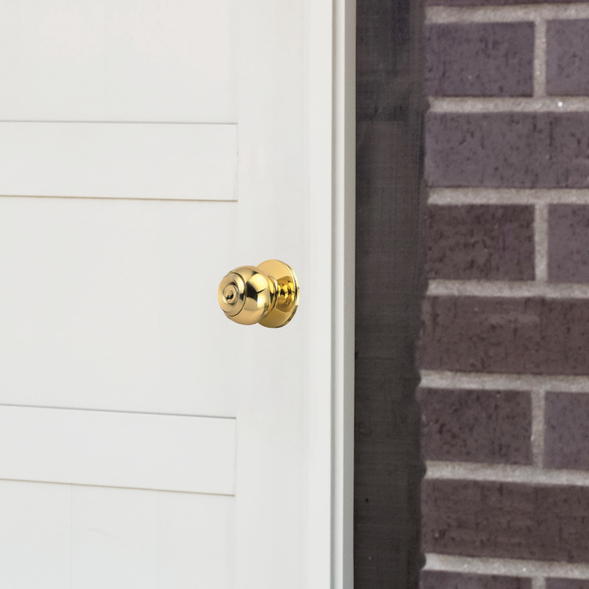 Polished Brass Ball Keyed Entry Door Knob, 2-Way Latch, Front and Back Door