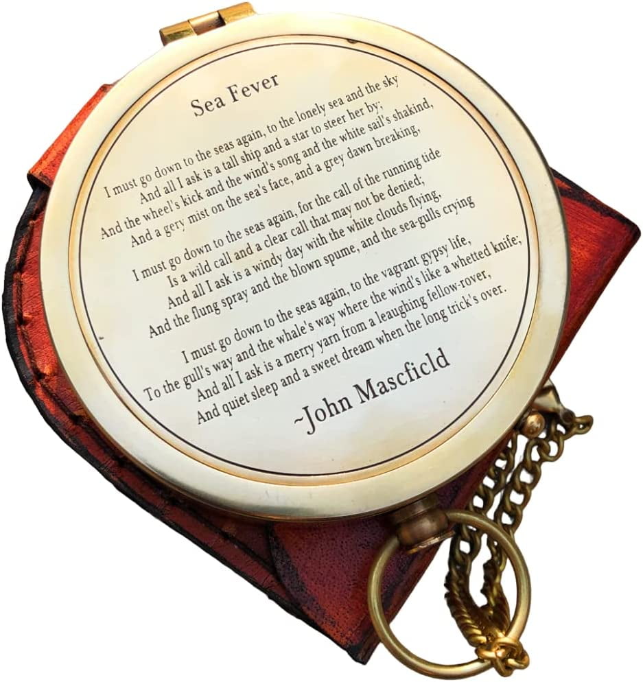 Brass Engraved Poem Compass Sea Fever by John Masefield Pocket Compass