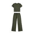 thumbnail image 4 of LEKWK Workout Sets for Women 2 Piece Short Sleeve Crewneck Crop Tops and Tummy Control Straight Leg Pants Summer Yoga Gym Athletic Running Casual Outfits, 4 of 6