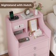 thumbnail image 3 of Afuhokles Nightstand with Charging Station, Night Stand with Hutch and Storage Drawers, Pink, 3 of 9