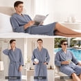 thumbnail image 7 of Men’s Waffle Robe, 3/4 Sleeve Lightweight Bathrobe for Men, Breathable Kimono Spa Robe Hotel Lounge Shower Robe for Home Travel Resort,L-XL Gray, 7 of 7