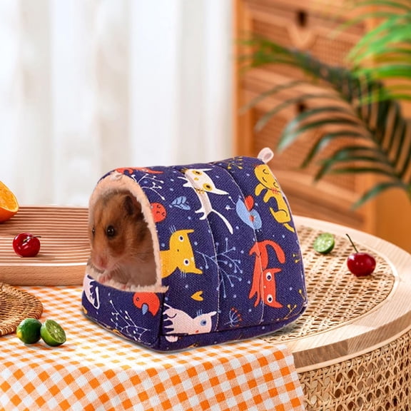 Guinea Pig Hideout,Guinea Pig Bed,Rat House,Winter Warm Hamster Bed Small Animal Cage Accessories Bedding for Pig Ferret Squirrel Playing Sleeping,Blue,L