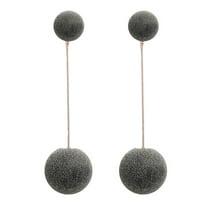 opvise Women Double Faux Fur Ball Long Dangle Earrings Banquet Jewelry Gift