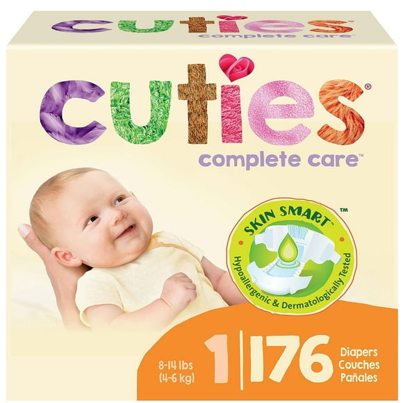 Cuties | Skin Smart, Absorbent & Hypoallergenic Diapers with Flexible & Se Tabs | Size 1 | 176 Count